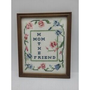 Vintage Cross Stitch Framed  Mom Mother Friend Floral Picture 9 X 12